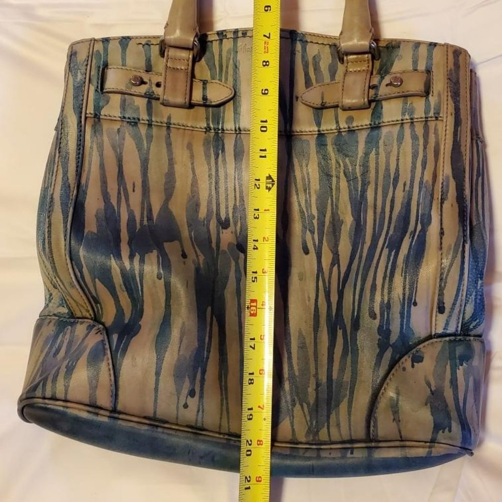 Ferragamo leather tote bag painted XL purse gray green brown beige blue stripes - Picture 11 of 16